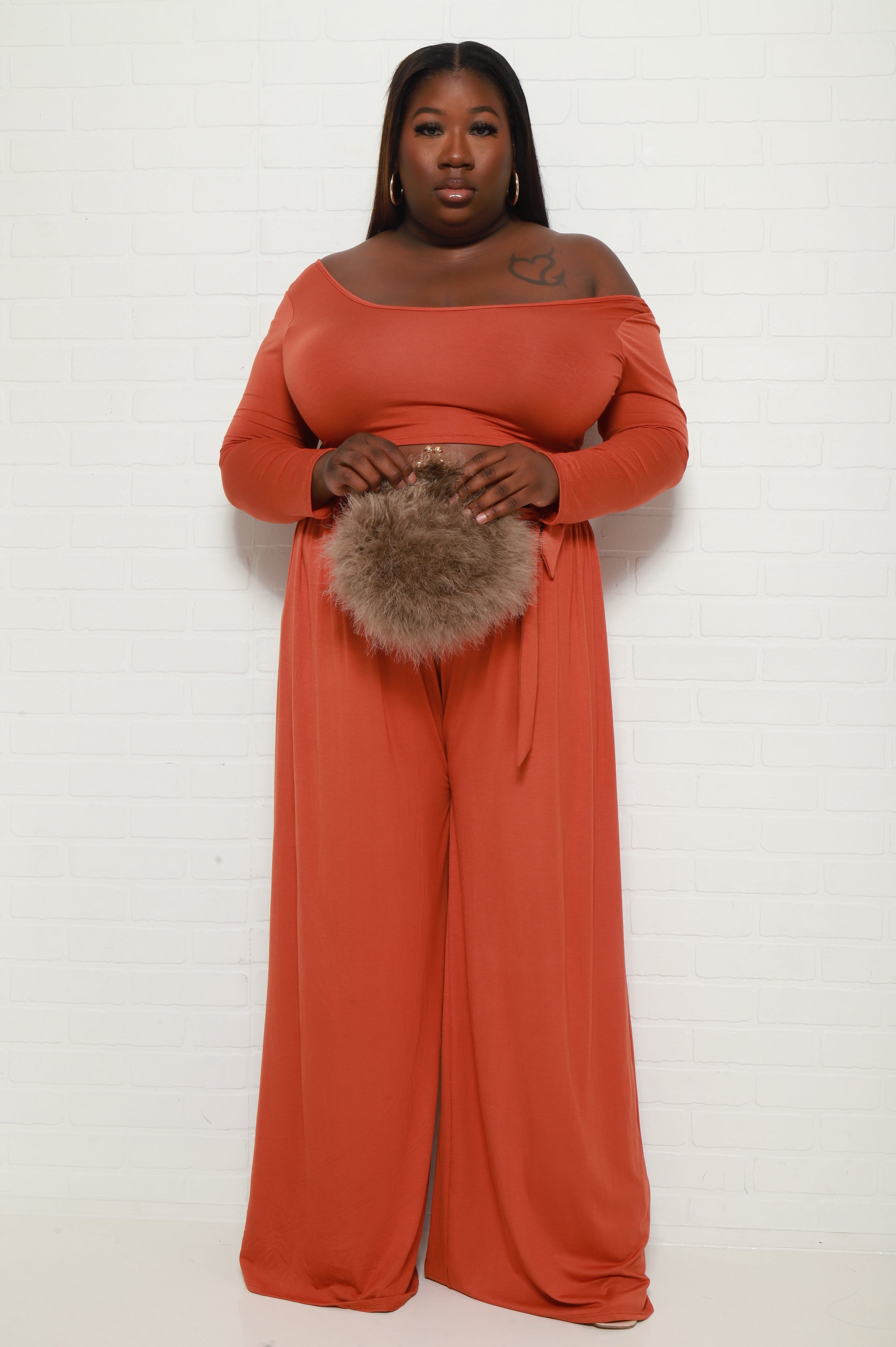 Soft Serve Wide Legged Pants Set - Copper