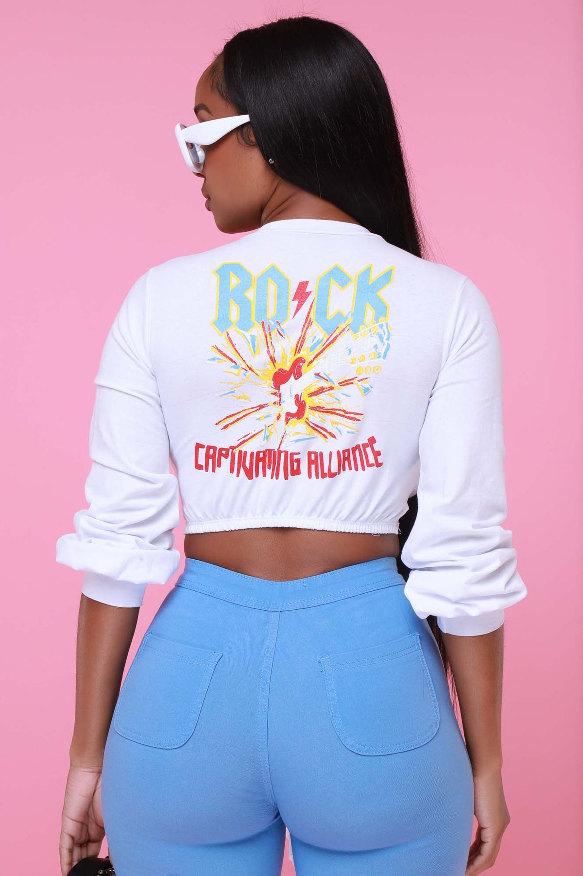 
              Captivate Graphic Print Tie Up Crop Top - White - Swank A Posh
            