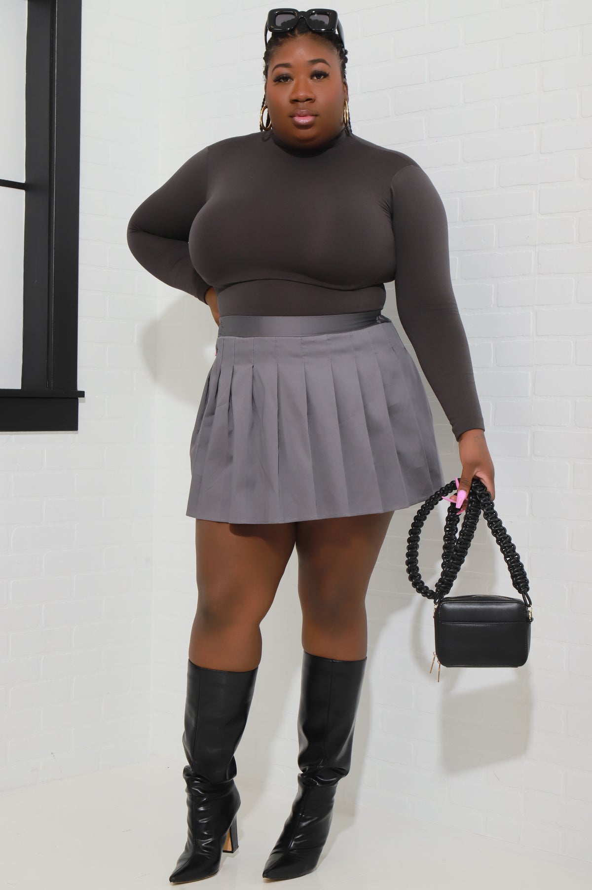 
              Deuce Mini Pleated Flare Tennis Skirt - Charcoal - Swank A Posh
            