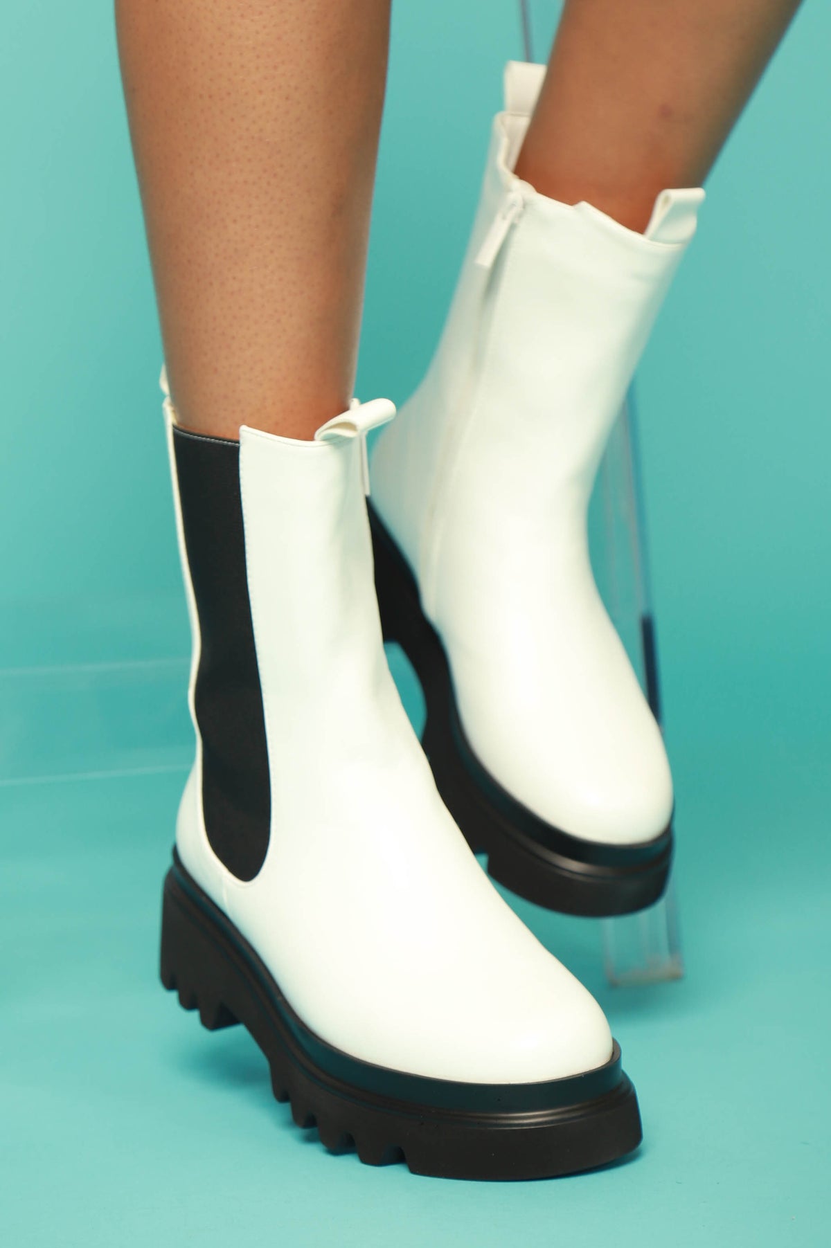 
              Set The Bar Faux Leather Chelsea Boots - White - Swank A Posh
            