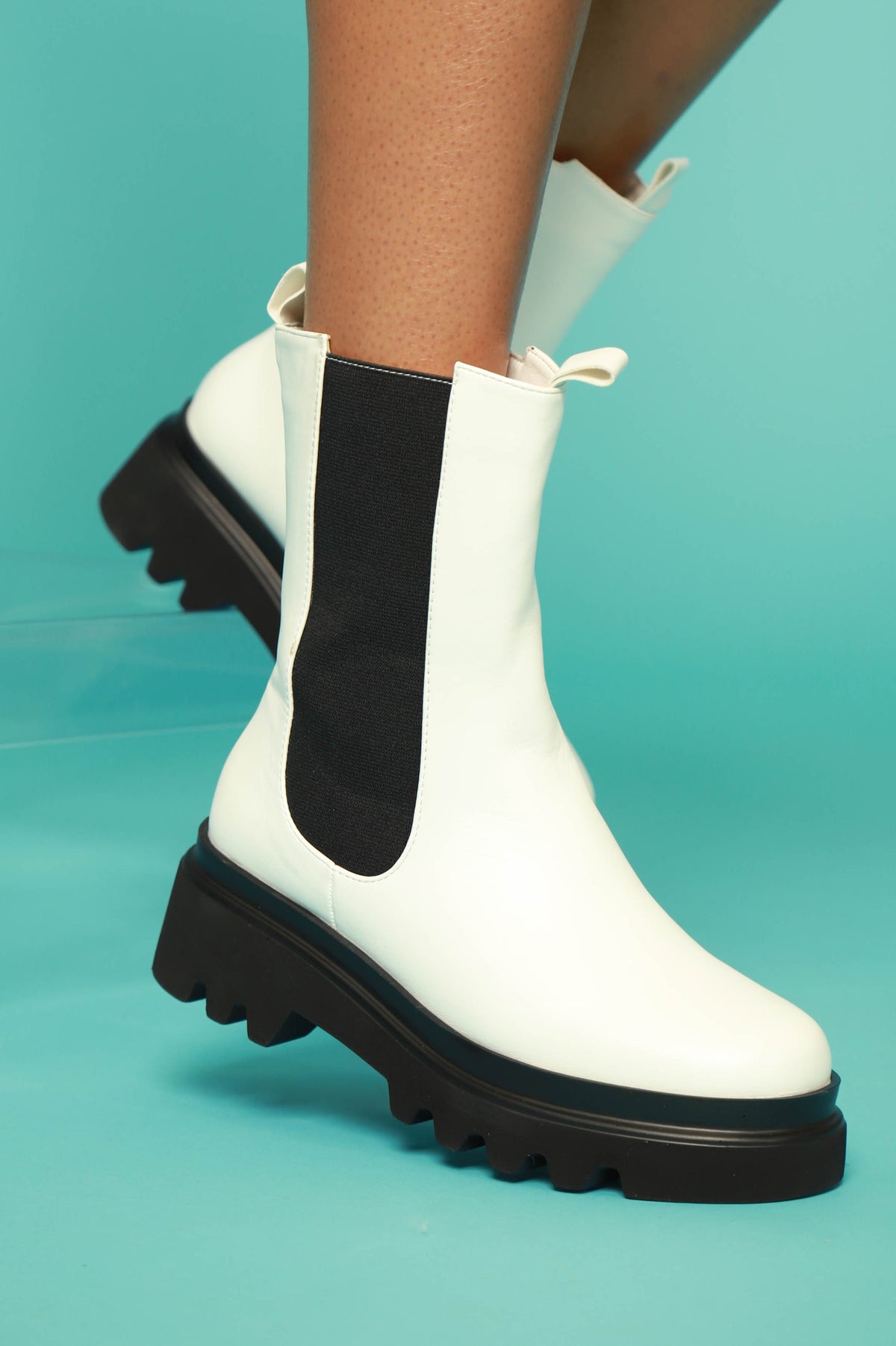 
              Set The Bar Faux Leather Chelsea Boots - White - Swank A Posh
            