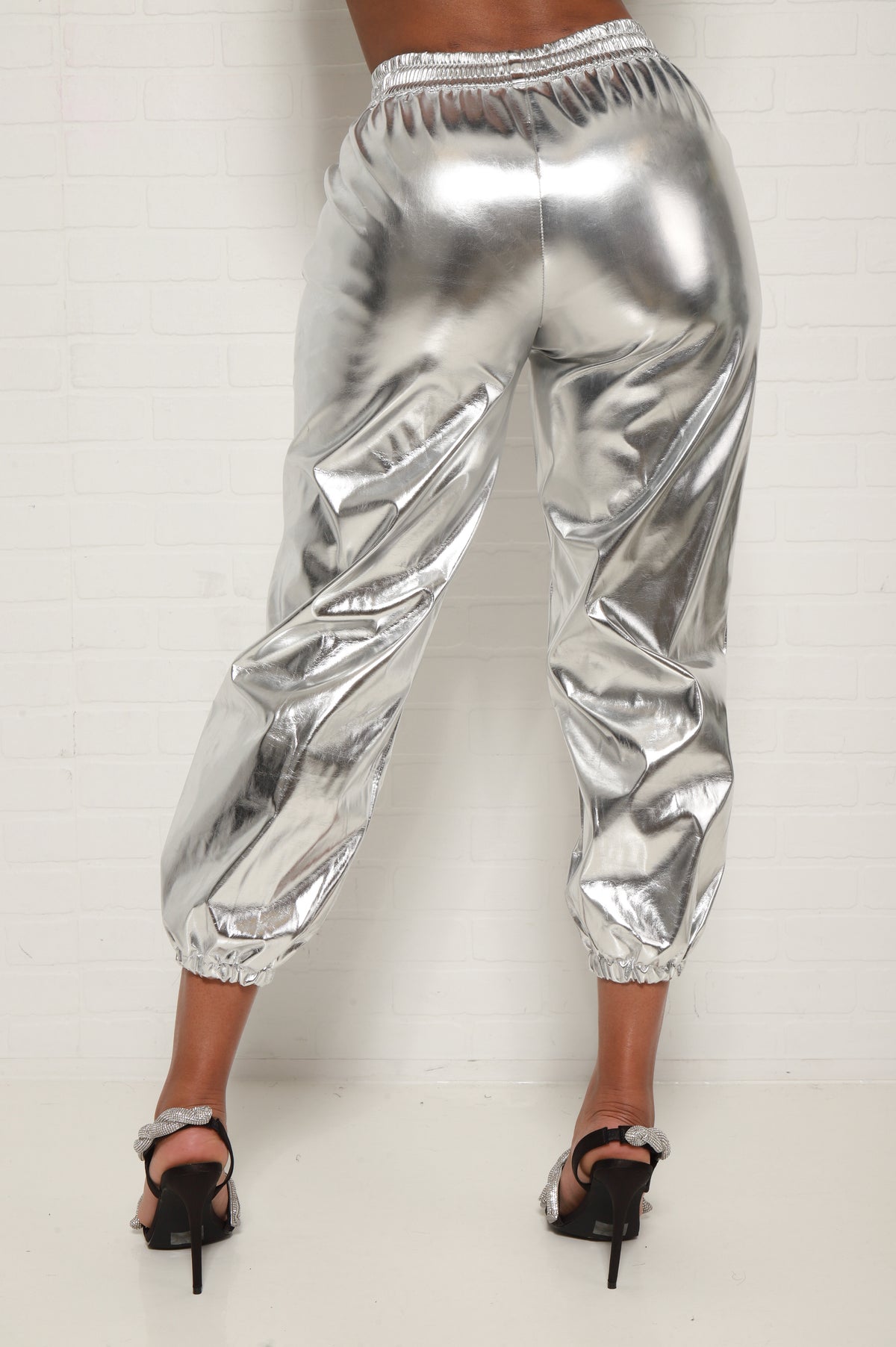 
              Double Dare Faux Leather Joggers - Silver - Swank A Posh
            