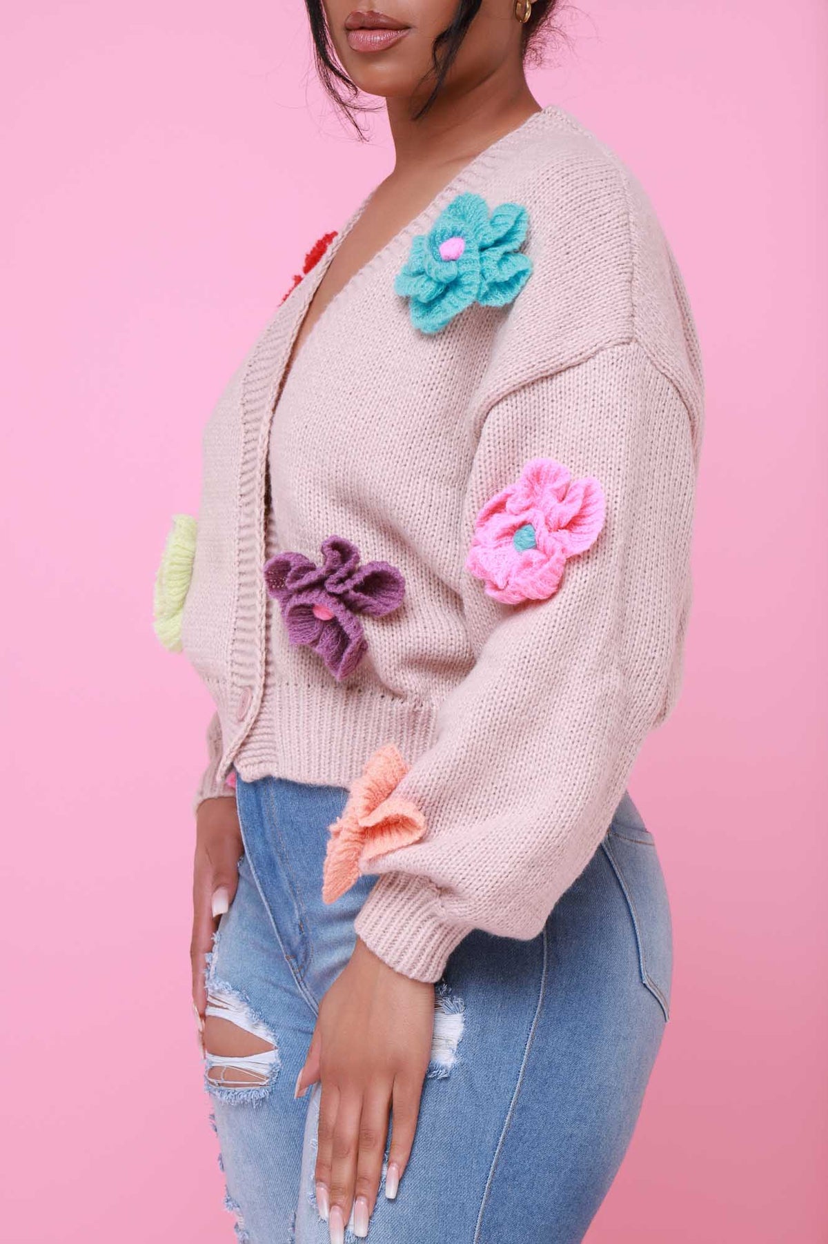 
              Tea Party Long Sleeve Floral Cardigan Sweater - Beige - Swank A Posh
            