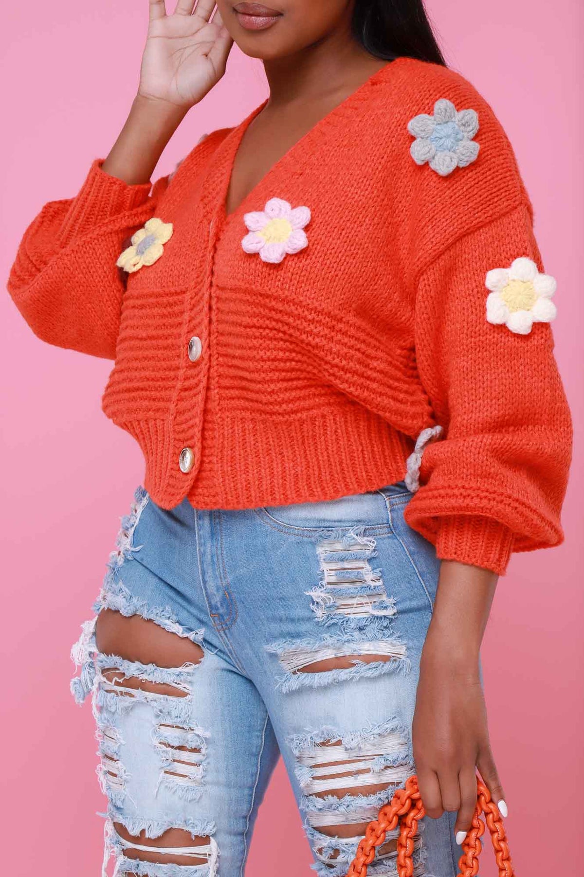 
              Full Bloom Long Sleeve Floral Cardigan Sweater - Orange - Swank A Posh
            