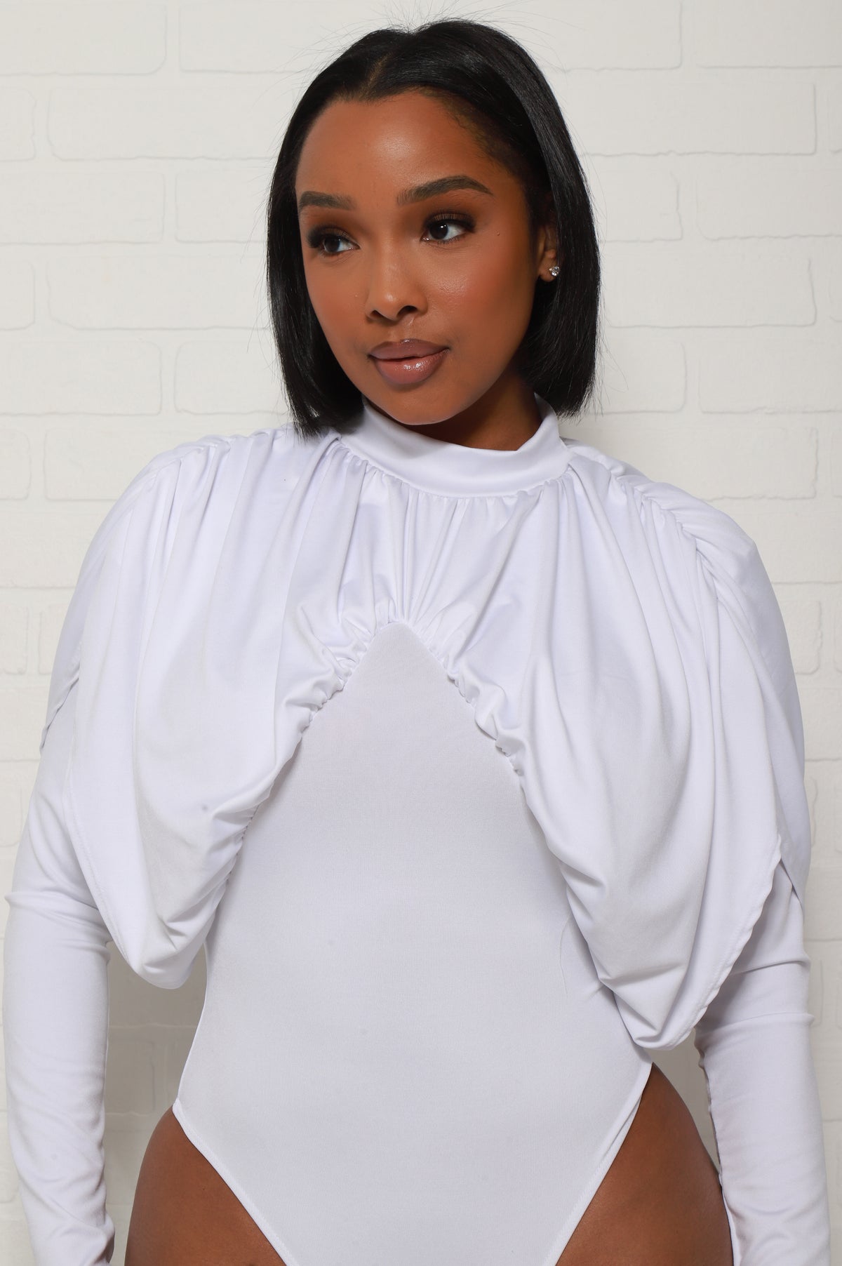 
              Before Noon Pleated Long Sleeve Bodysuit - White - Swank A Posh
            