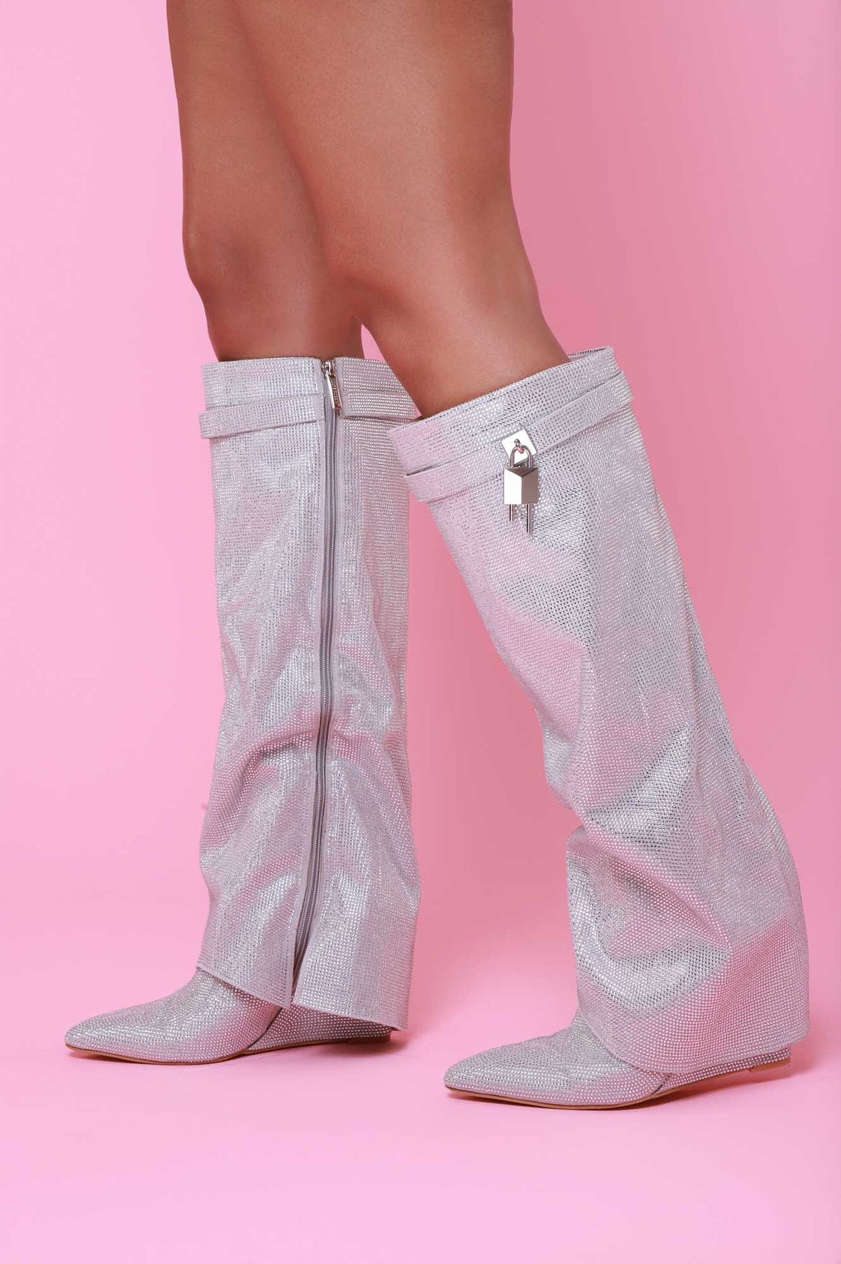 
              Special Effects Rhinestone Knee High Boots - Silver - Swank A Posh
            