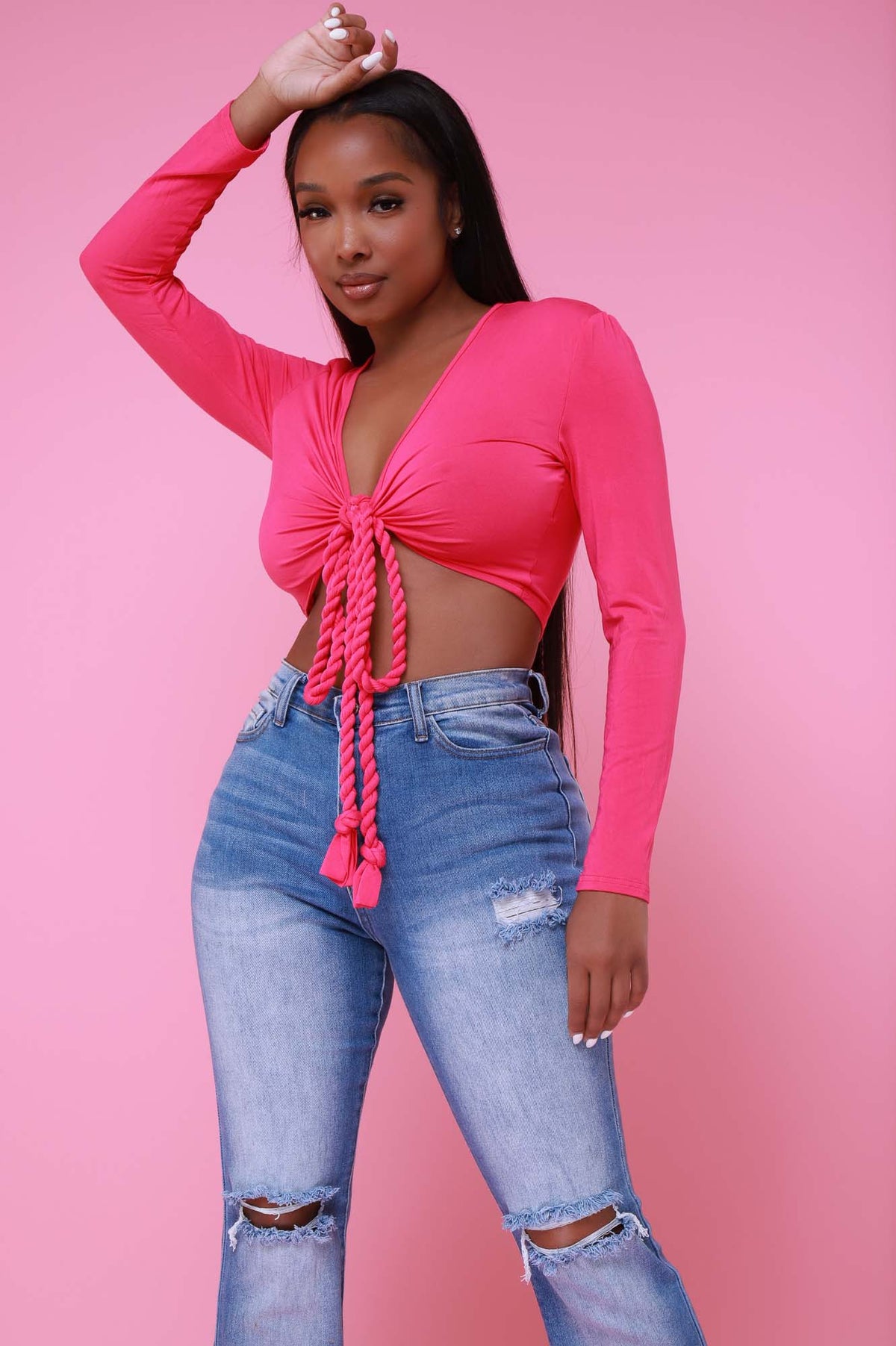 
              Rules Of Attraction Corded Tie Up Crop Top - Fuchsia - Swank A Posh
            