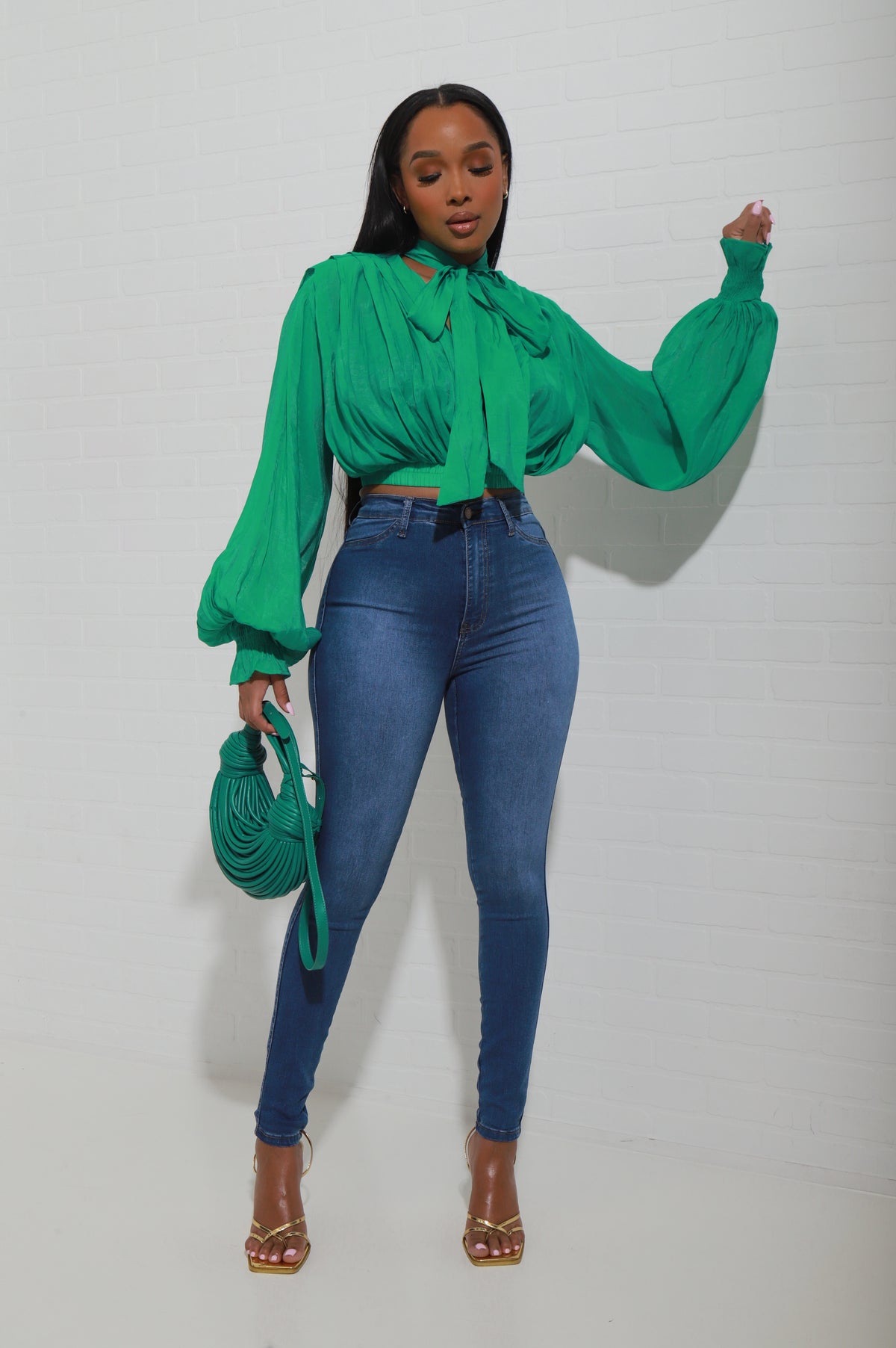 
              Spoil Yourself Tie Up Cropped Blouse - Kelly Green - Swank A Posh
            