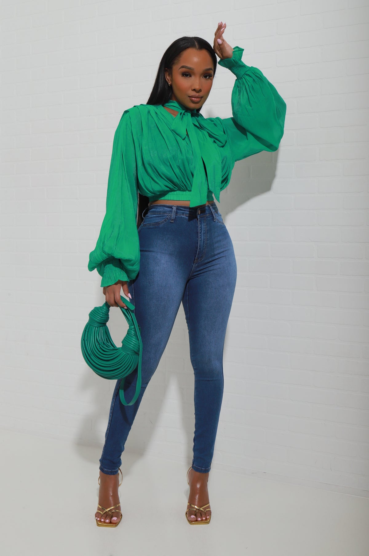 
              Spoil Yourself Tie Up Cropped Blouse - Kelly Green - Swank A Posh
            