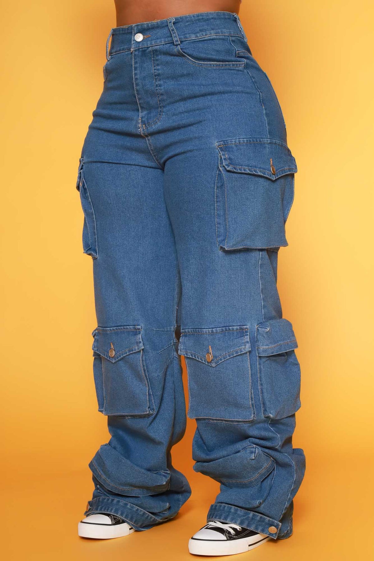 
              Baggy Multi Pocket Long Cargo Pants - Medium Wash - Swank A Posh
            