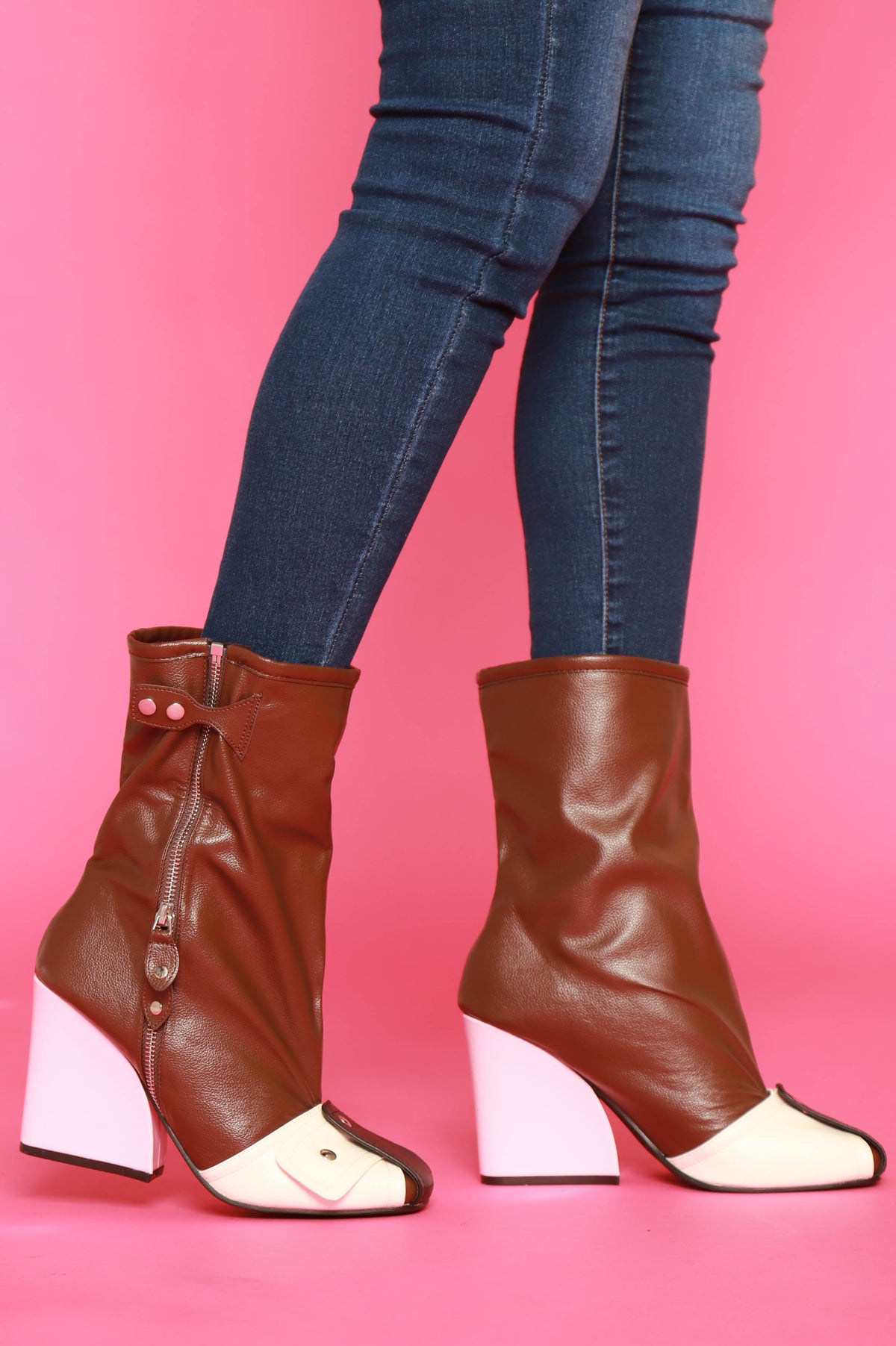 
              Protector Faux Leather Colorblock Boots - Brown - Swank A Posh
            