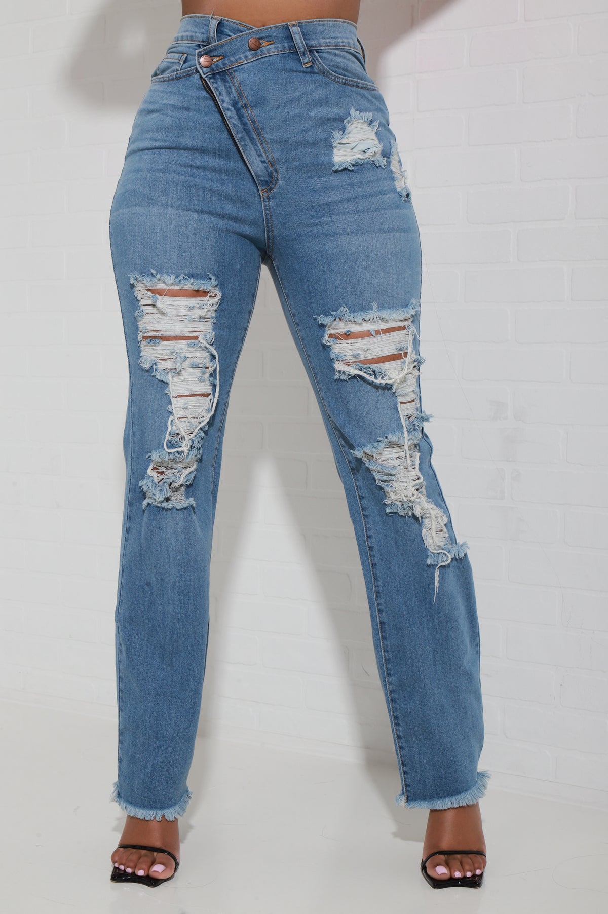 
              Limitless Asymmetrical Zip Bootcut Jeans - Medium Wash - Swank A Posh
            