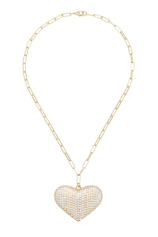Shape Of You Rhinestone Heart Necklace - Gold - Swank A Posh
