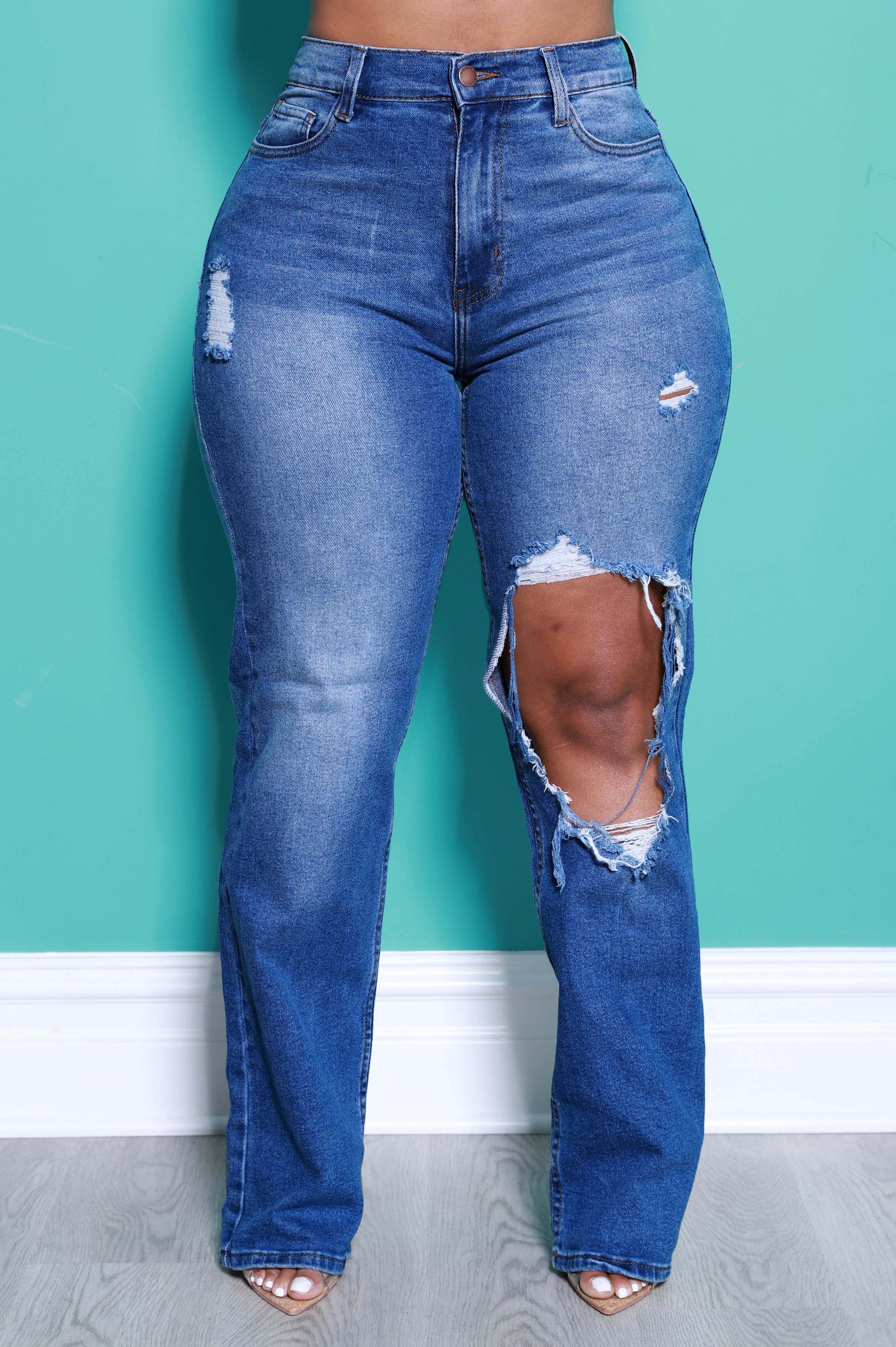 No Dress Code High Waist Distressed Bootcut Jeans - Dark Wash