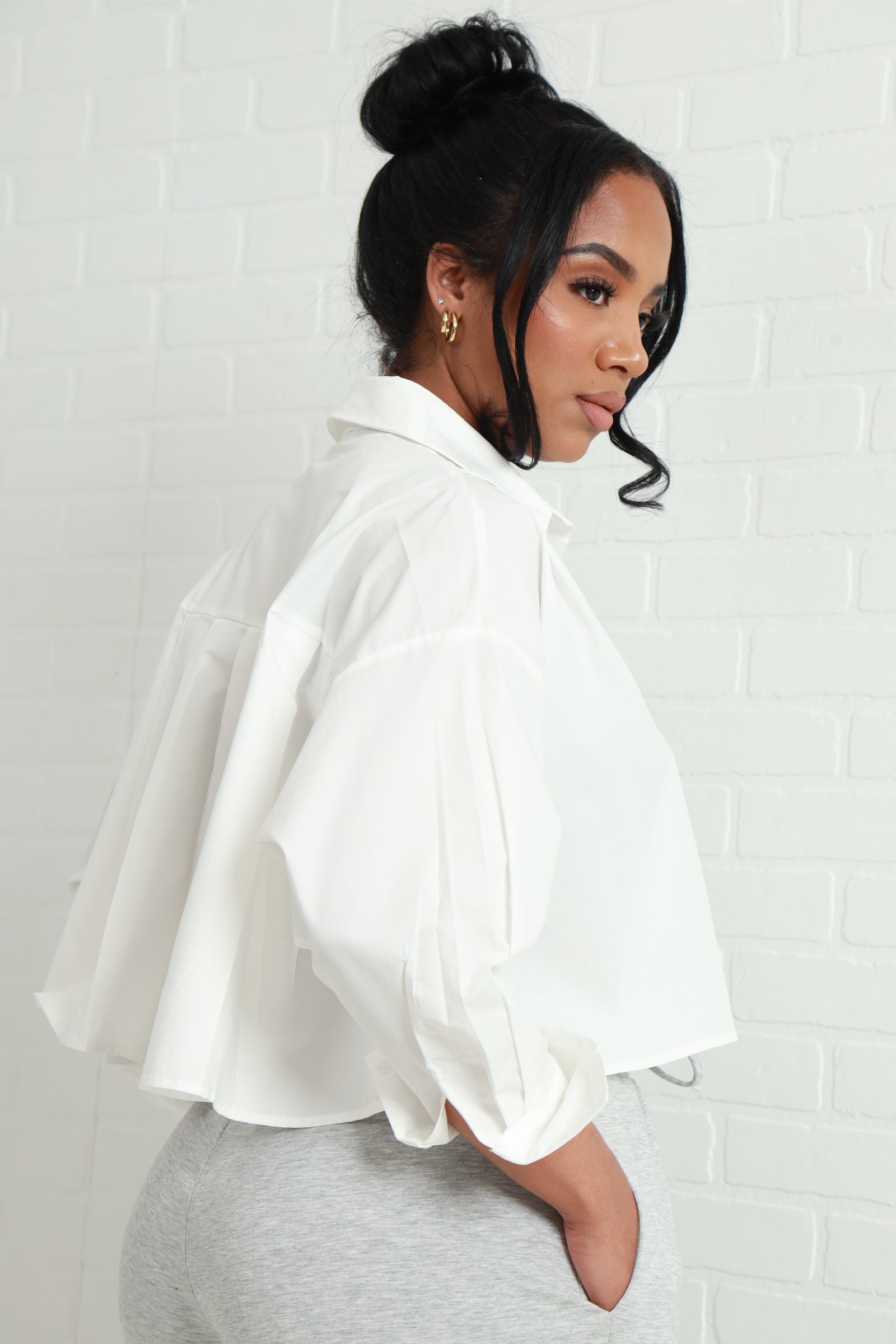 No Way Pleated Back Crop Top - White - Swank A Posh