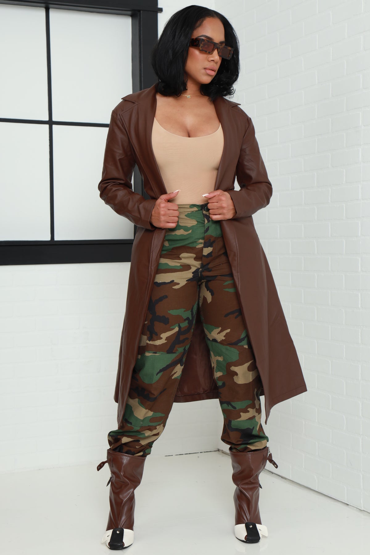 
              Pay To See It Faux Leather Belted Trenchcoat - Brown - Swank A Posh
            