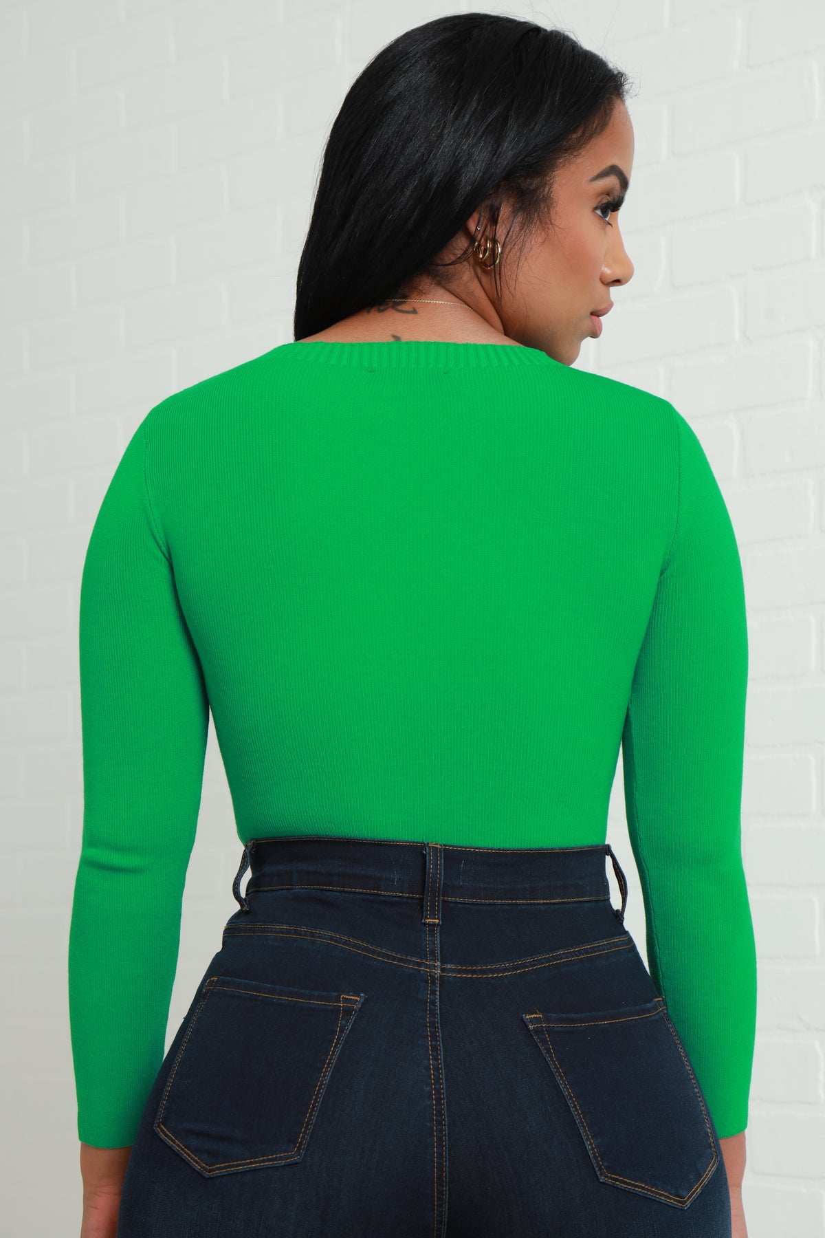 
              Take A Peek Cut Out Knit Top - Green - Swank A Posh
            