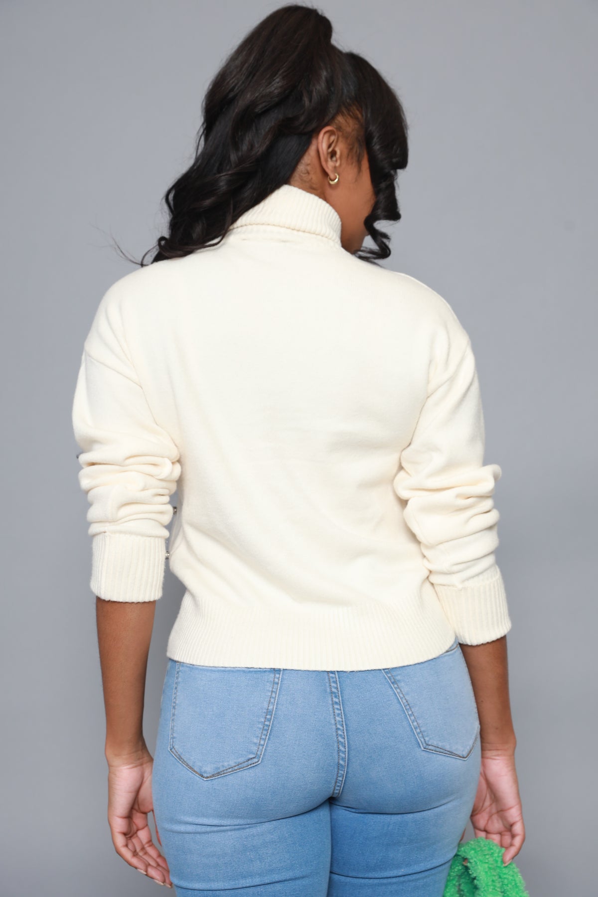 
              Blessed Rhinestone Embellished Turtleneck Sweater - Ivory - Swank A Posh
            