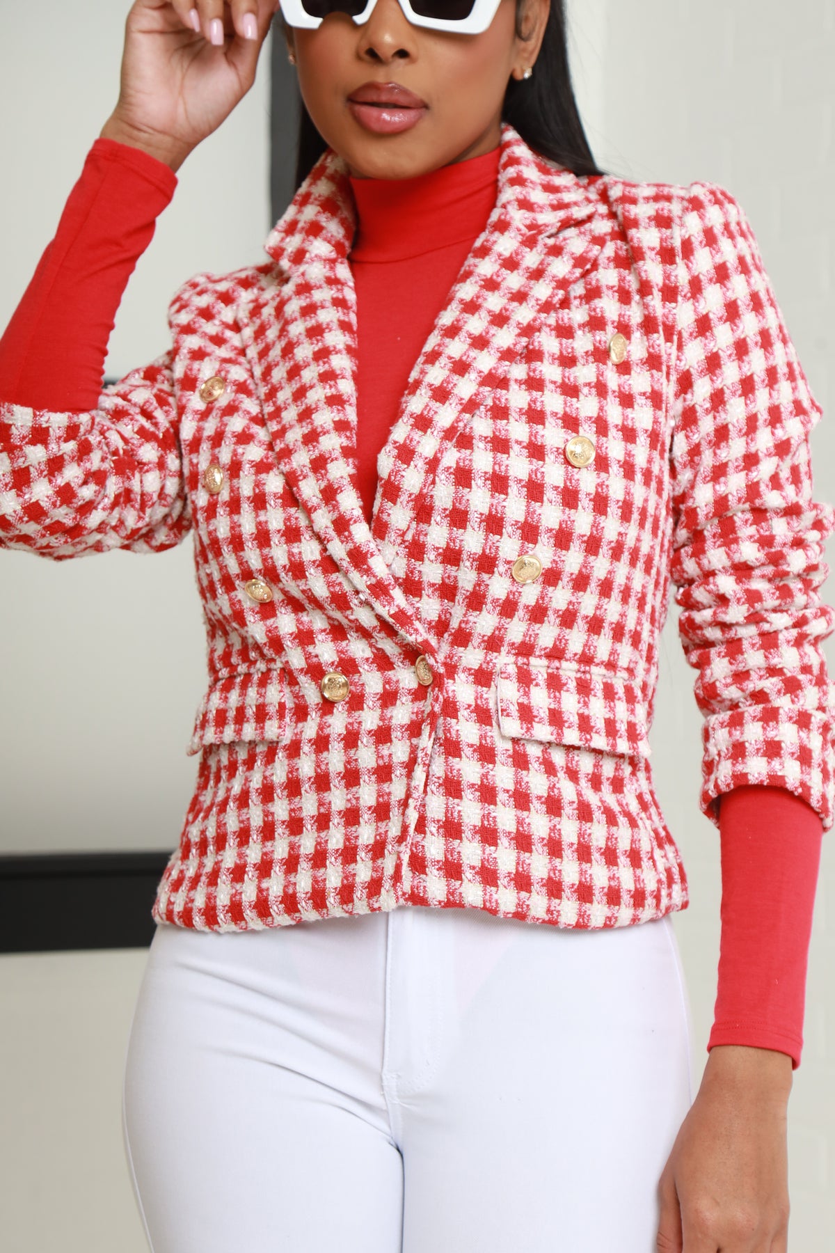 
              By No Means Checked Tweed Jacket - Red/White - Swank A Posh
            