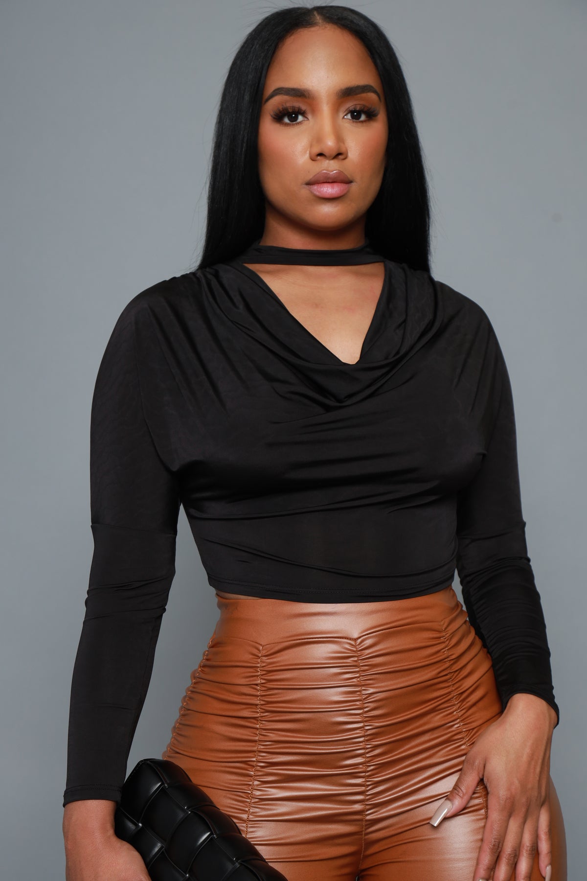 
              No Chaser Cropped Cowl Neck Top - Black - Swank A Posh
            