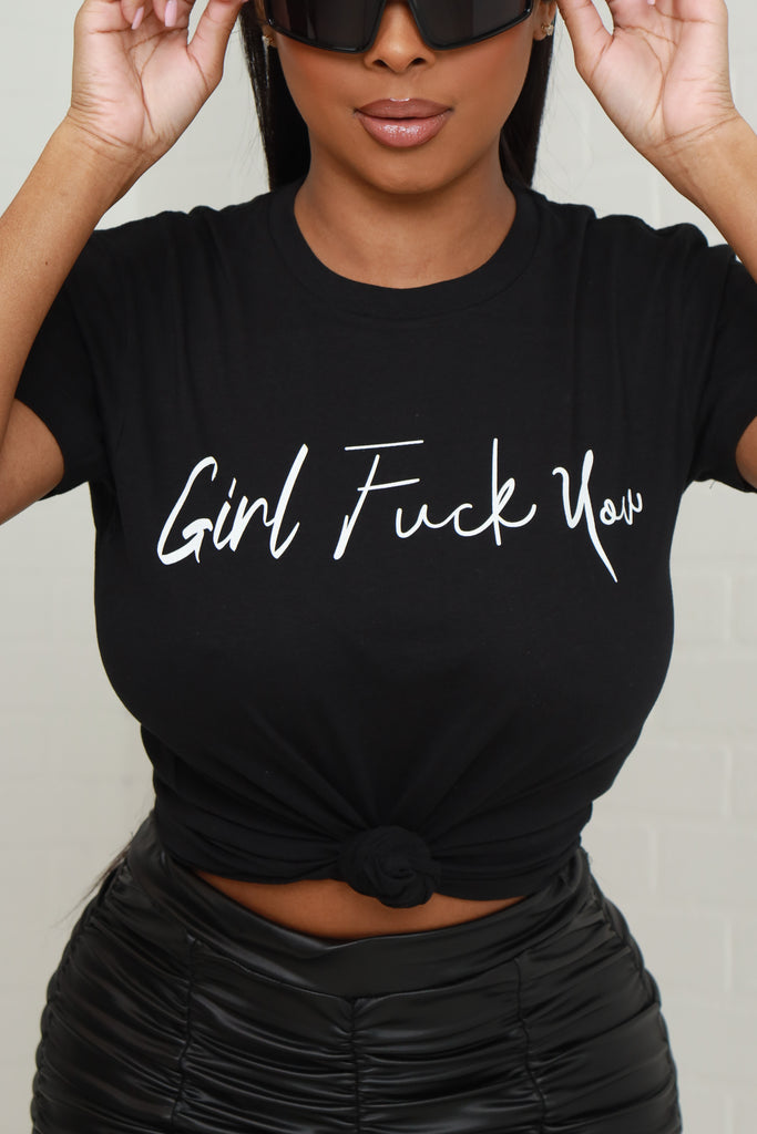 Girl F You Printed T-Shirt - Black/White