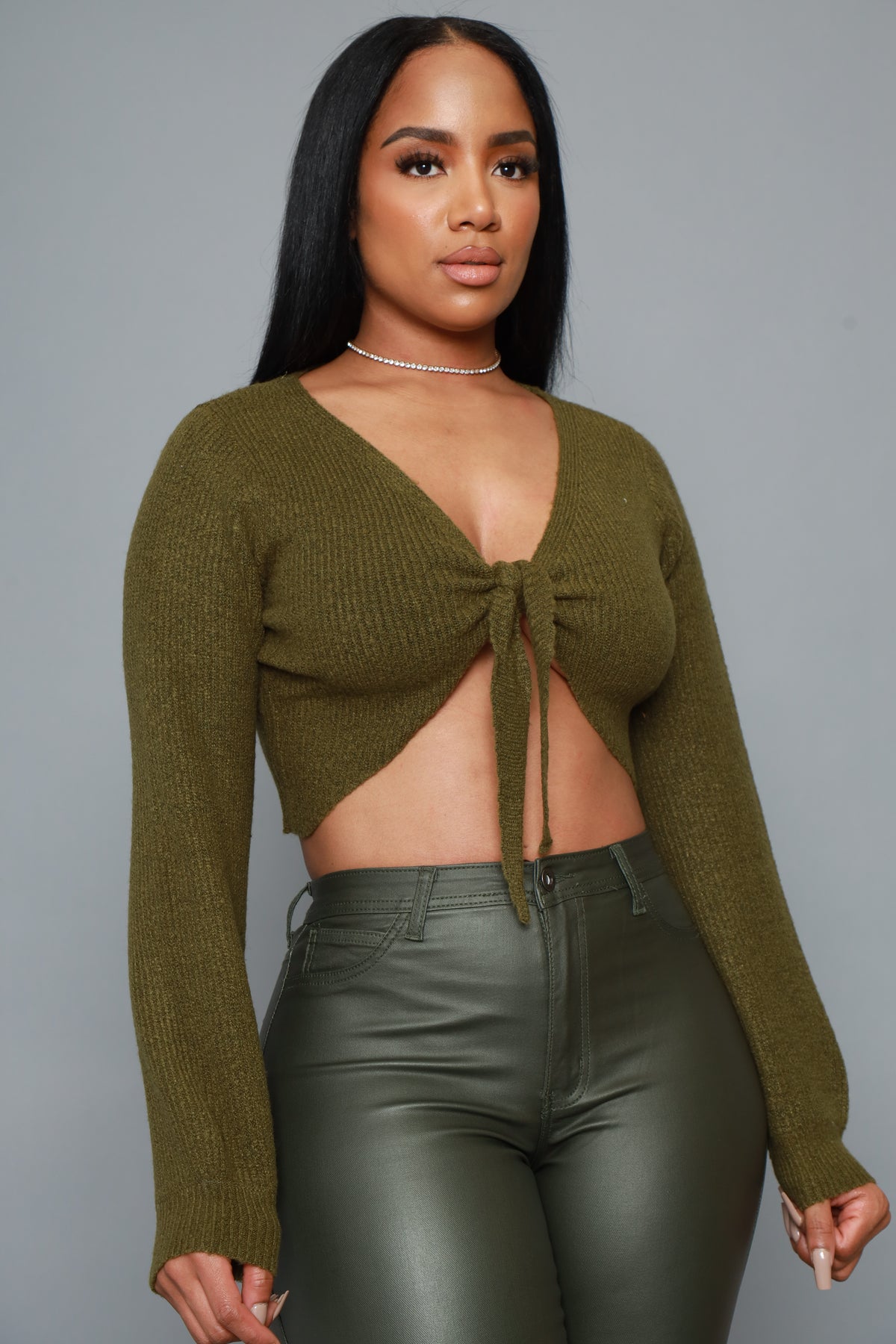 
              Onto You Cropped Tie Up Sweater - Olive - Swank A Posh
            