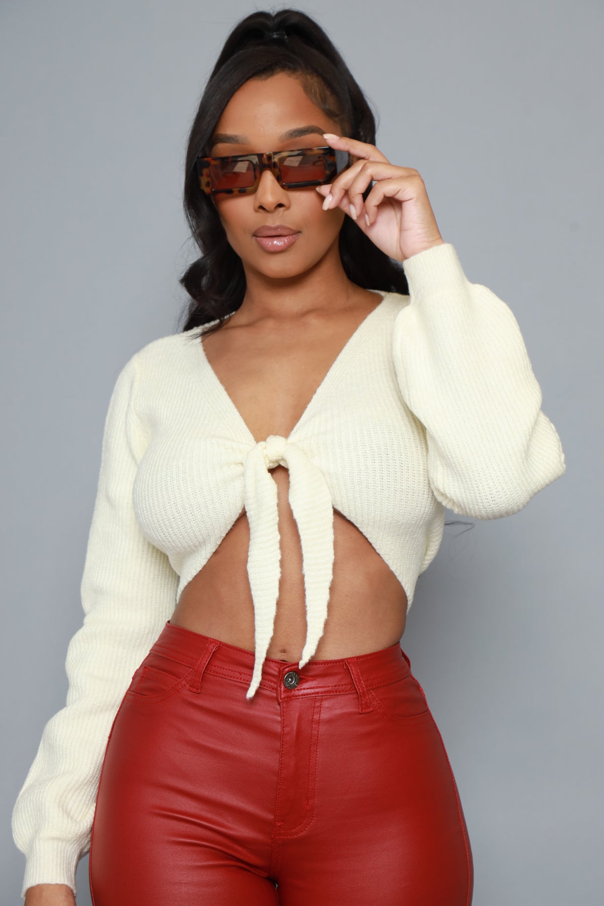 
              Onto You Cropped Tie Up Sweater - Whipped Cream - Swank A Posh
            